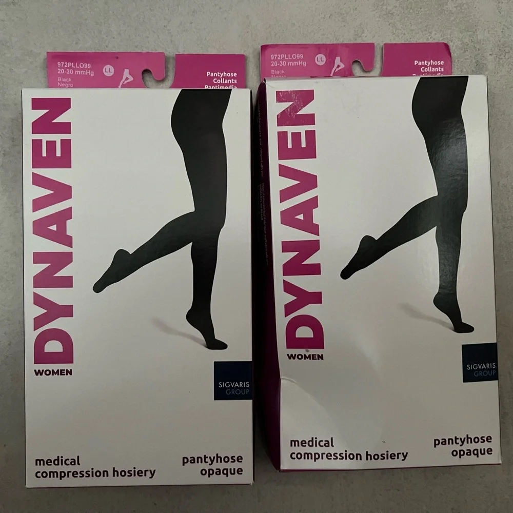 Dynaven Black Medical Compression Pantyhose 2 prs - Picture 1 of 2